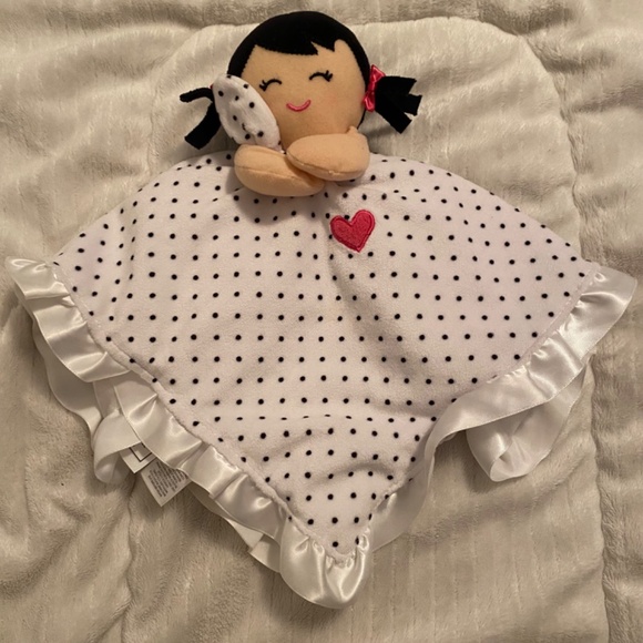 Carter's Girl Doll Black White Polka Dot Satin Rattle Plush Baby Lovey - Picture 1 of 3